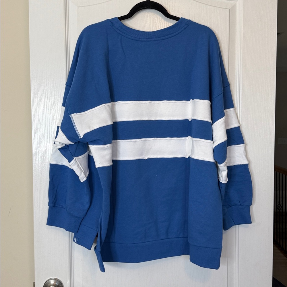 JoyLab Striped Oversized French Terry Crewneck Sweatshirt Blue White XXL - Picture 7 of 12